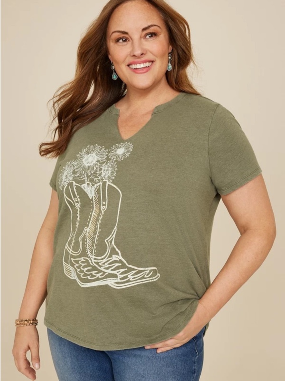 5/$25 Maurices Western Floral Boots Graphic Tee Size 3X